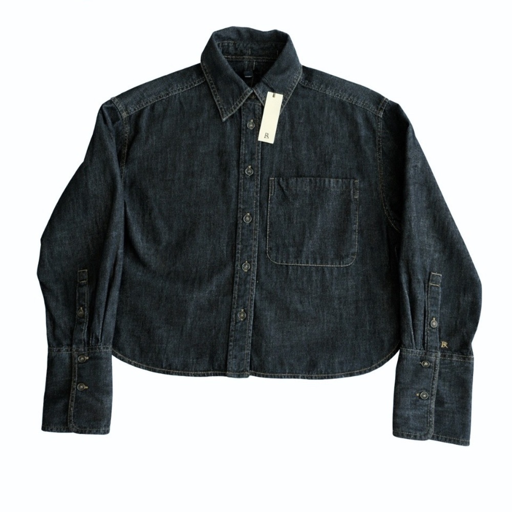 Banana Republic Cropped Denim Button Down Shirt XS NWT - Picture 2 of 10